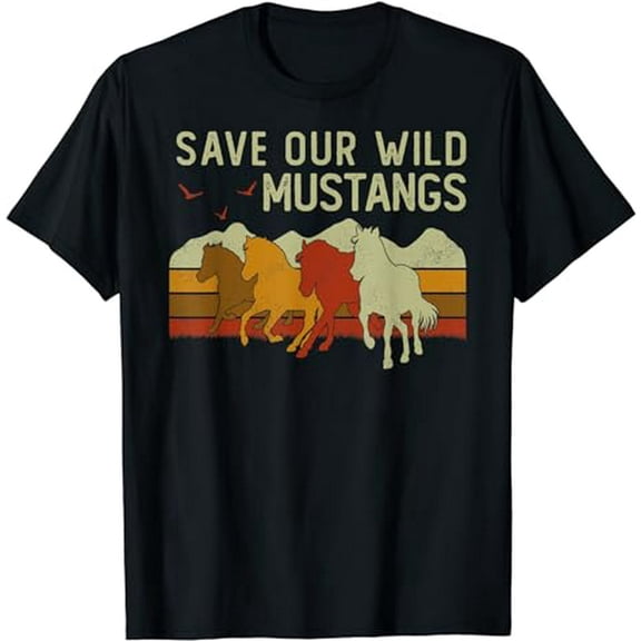 Vintage Sunset Wild Mustang Horse Lover Graphic Short Sleeve T-Shirt
