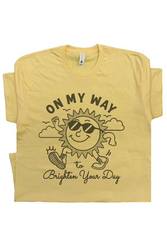 Vintage Sunshine T Shirt For Women Men Cute Ladies Retro Graphic Shirts Hello Sunshine Positive Vibes On My Way To Brighten Your Day