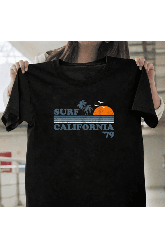 Vintage Surf California Beach Retro Sunset Surf 70s Aesthetic Unisex T-Shirt, up to size 3XL.