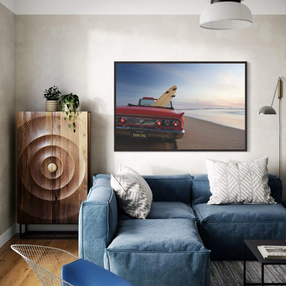 Vintage Surf Car Vibes Nostalgic Retro Beach Accent Portrait Decor Unframed Paper Print