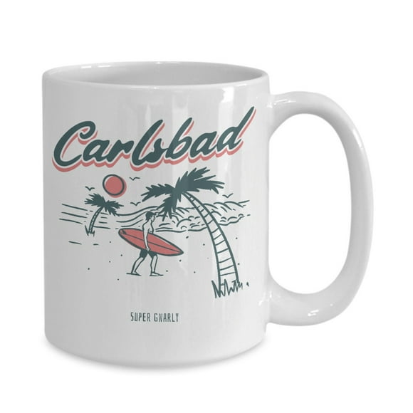 Vintage Surf Super Gnarly Carlsabd Beach Surfer White Gift coffee mug