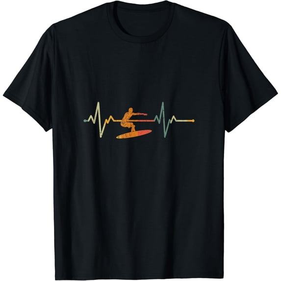Vintage Surf Surfer Gift Heartbeat Waves Surfing T-Shirt Black 3X-Large