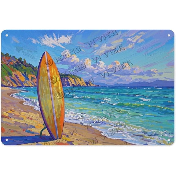 Vintage Surfboard Tin Sign 12x16 Inch Metal Wall Art for Beach House, Living Room, or Garage Gift for Surfers, Coastal Decor Lovers, and Ocean Fans