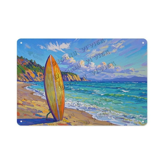 Vintage Surfboard Tin Sign 8x12 Inch Metal Wall Art for Beach House, Living Room, or Garage Gift for Surfers, Coastal Decor Lovers, and Ocean Fans