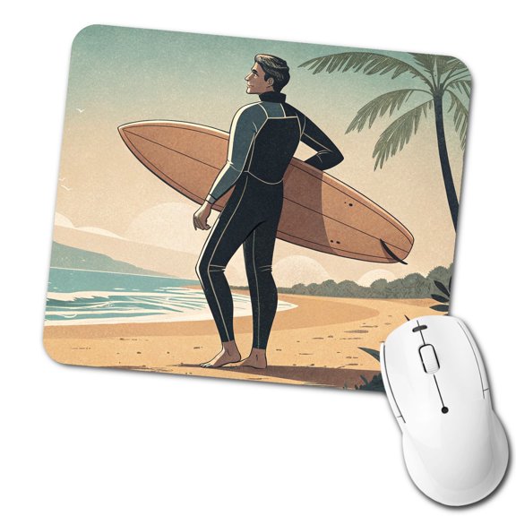Vintage Surfer Beach Scene Mouse Pad Low Profile Gaming Mat