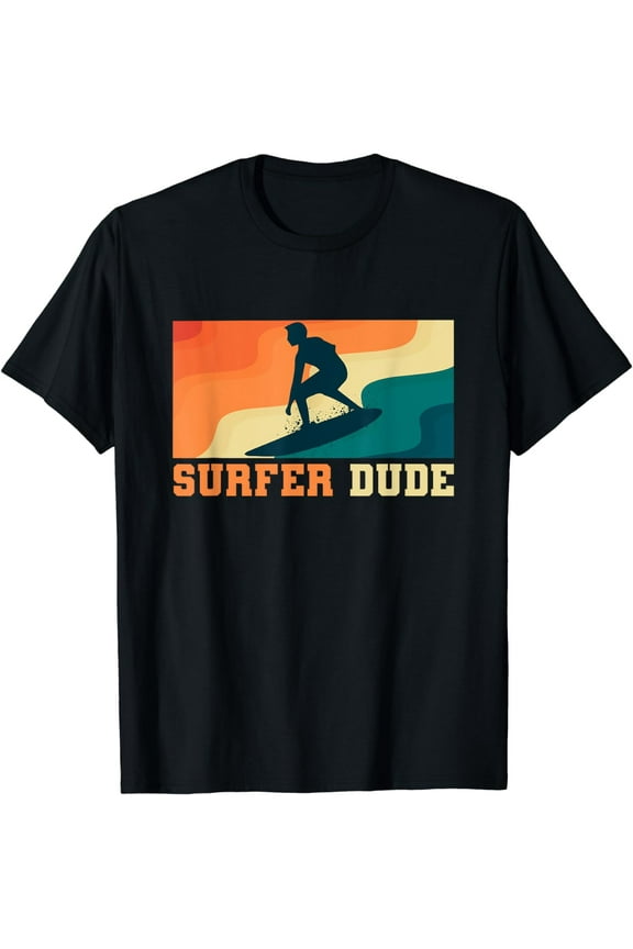 Vintage Surfer Dude Surfing Funny Creative Graphic T-Shirt