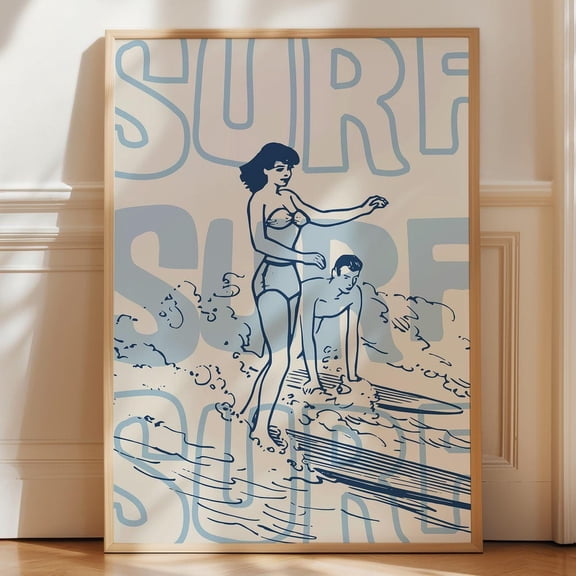 Vintage Surfer Girl Illustration: Retro Beach Poster UNFRAMED PAPER POSTER, Home Decor, Vintage Gift, Living Room Dercor