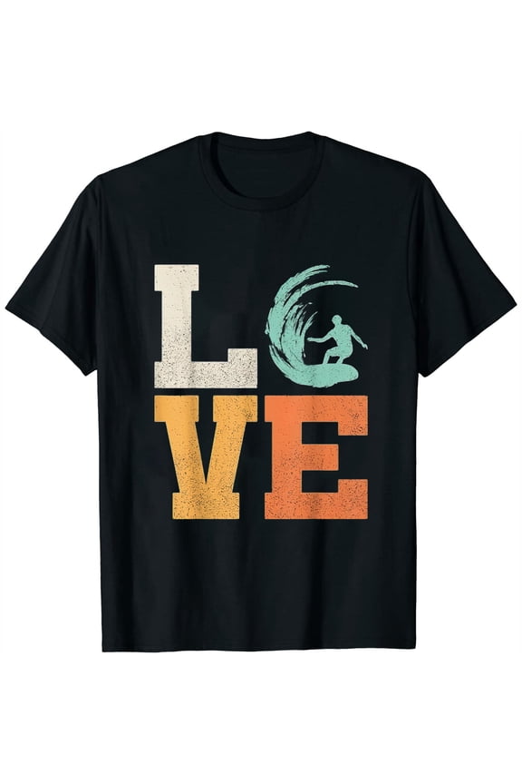 Vintage Surfer Retro Love Surfing Men Boys Kids Retro Surf Womens T-Shirt Black