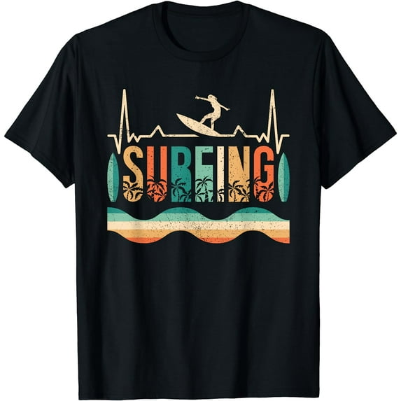 Vintage Surfer Retro Surfing Beach Shirt Women Surf Summer Vacation Surf T-Shirt Black 4X-Large