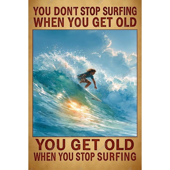 Vintage Surfer Wave Ocean Sky Scripture Metal Sign, Inspirational Motivational Wall Decor for Home or Garage, 8 x 12 Inch