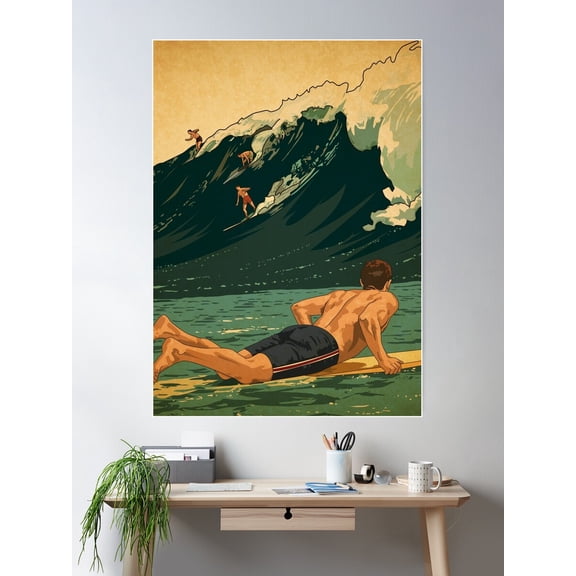 Vintage Surfers Poster Wall Art, Modern Wall Decor For Living Room Bedroom, 16x24 UNFRAMED