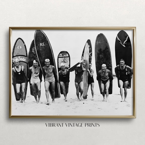 Vintage Surfers Print: Black And White Beach Photography UNFRAMED PAPER POSTER, Home Decor