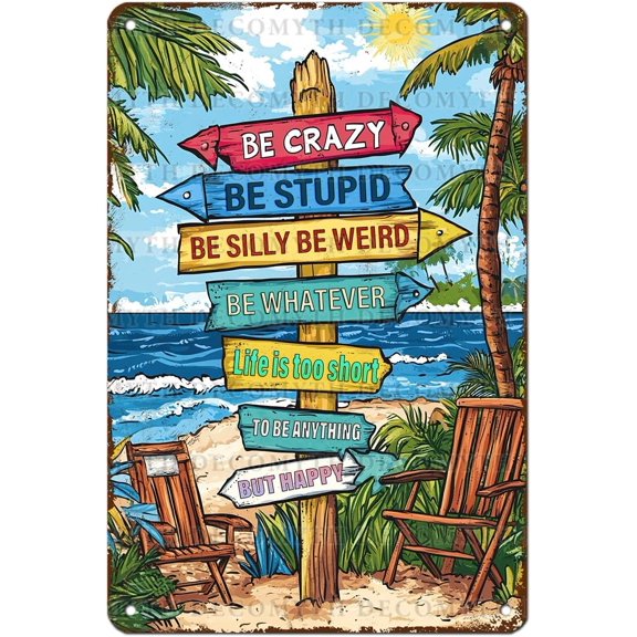 Vintage Surfing Beach Tin Sign with Inspirational Slogans, Pool and Garden Wall Decor, 12 x 8 Inch