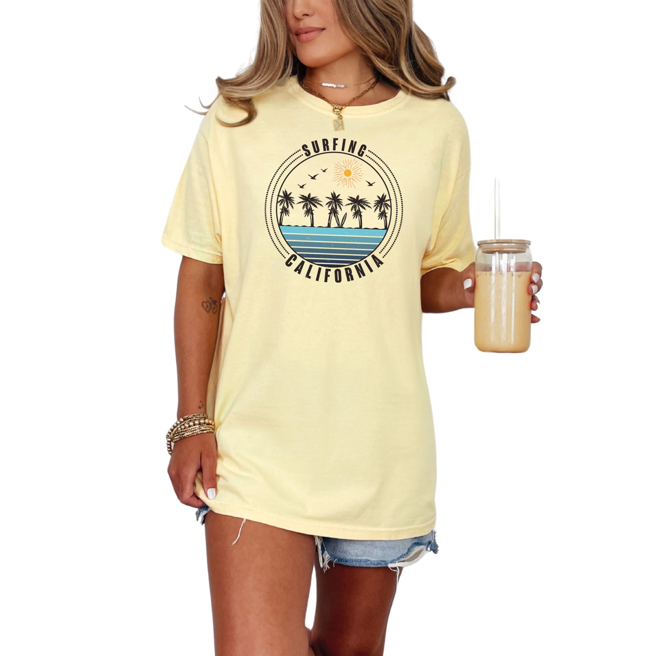Vintage Surfing California Sunset Beach Vibes, Butter Comfort Colors T-Shirt, XL