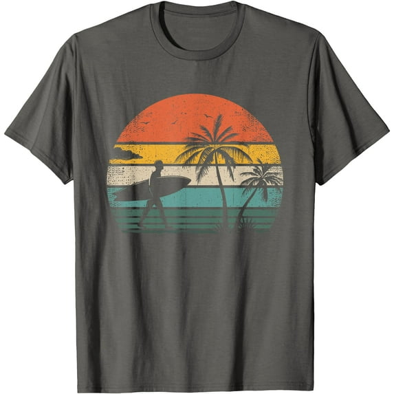 Vintage Surfing Retro Surf Style Palm Tree for Surfers Unisex T-Shirt for Men Women Kids Toddler,Charcoal Color,Size 2T