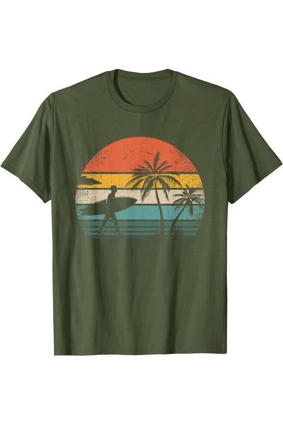 Vintage Surfing Retro Surf Style Palm Tree for Surfers Unisex T-Shirt for Men Women Kids Toddler