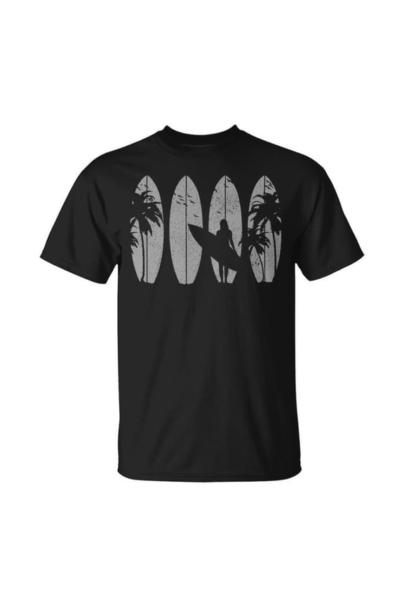 Vintage Surfing Surfboards Graphic Tee Unisex Adult Cotton Casual T-Shirt for Surfers and Beach Lifestyle Lovers, Size 2XL, Color Black