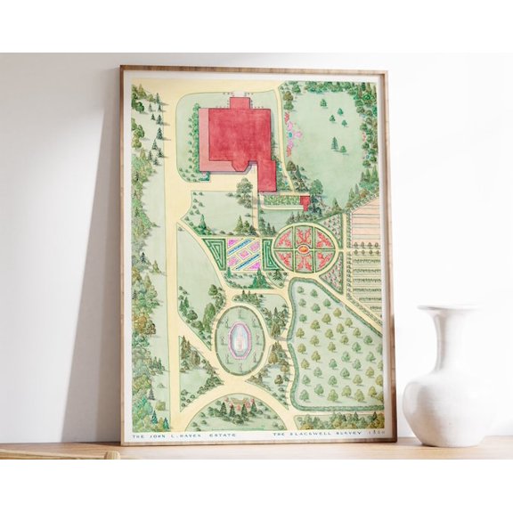 Vintage Survey Map Garden Floral Wall Art Print, Unframed Paper Poster 16x20in