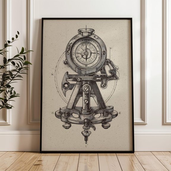 Vintage Surveying Instrument Steampunk Technical Drawing Poster