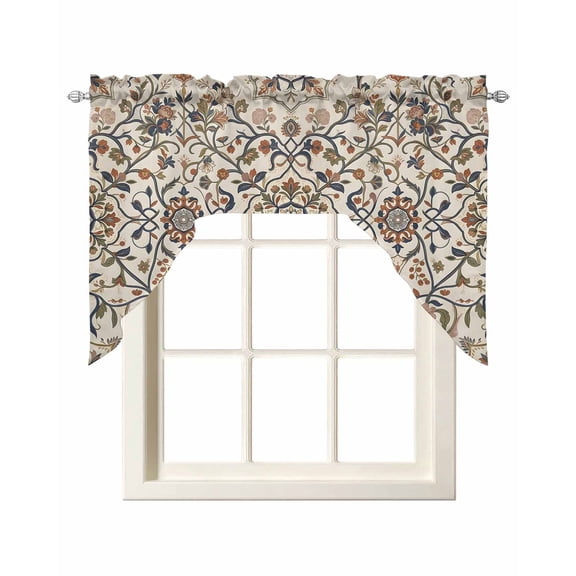 Vintage Swag Curtains for Kitchen Floral Cottagecore Rustic Brown Green Valances for Windows Rod Pocket Small Window Treatment Short Topper for Cafe Bedroom Bathroom Living Room Decor 56x36 Inch