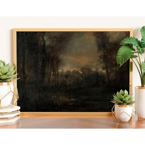 Vintage Swampy Landscape Art Poster: Moody Dark Academia Wall Decor, Unframed Canvas Size 16x24