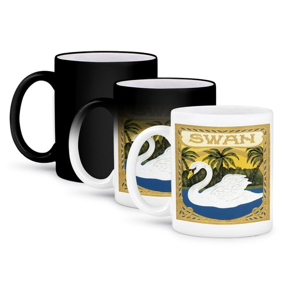 3dRose, Vintage Swan Cigar Label, 11oz Magic Transforming Mug