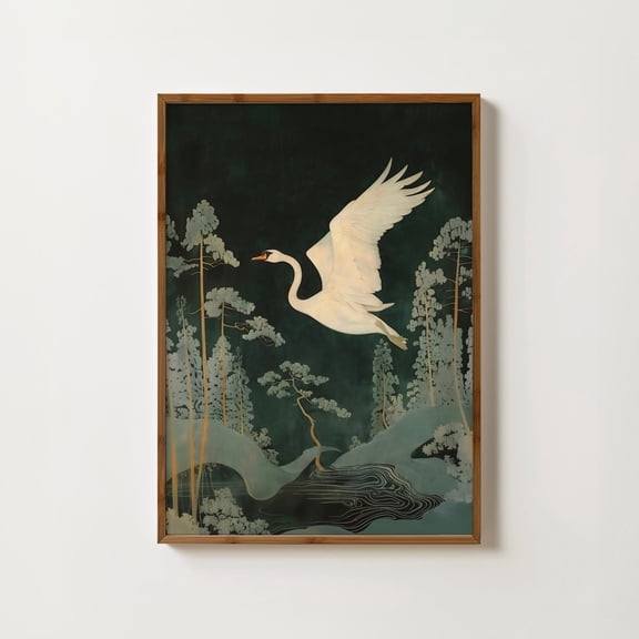 Vintage Swan Print Antique Swan Japanese Art Moody Room Decor Swan Wall Art Balletcore Decor Swan Drawing Bird Art Animal Prints Home Decor #979, Unframed Canvas Size 24x36