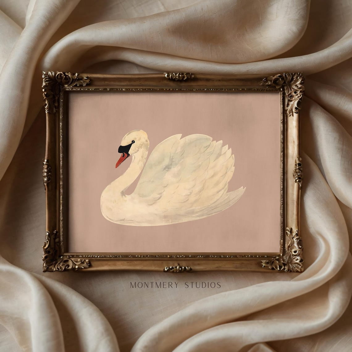 Vintage Swan Print Poster, Muted Art, Pink Swan Wall Art Poster, Baby ...