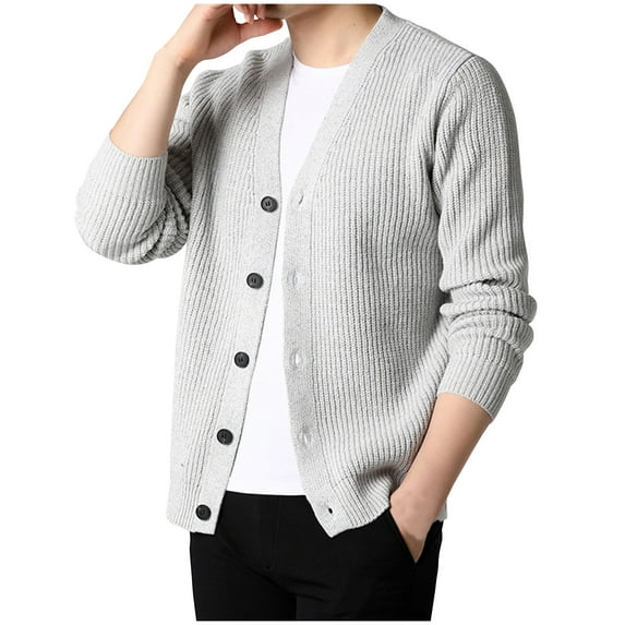 Vintage Sweaters for Men Big and Tall Cardigans Long Sleeve V-Neck Button Down Ribbed Jackets,M-4XL