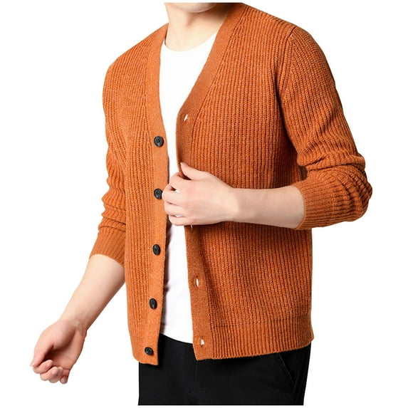 Vintage Sweaters for Men Big and Tall Cardigans Long Sleeve V-Neck Button Down Ribbed Jackets,M-4XL