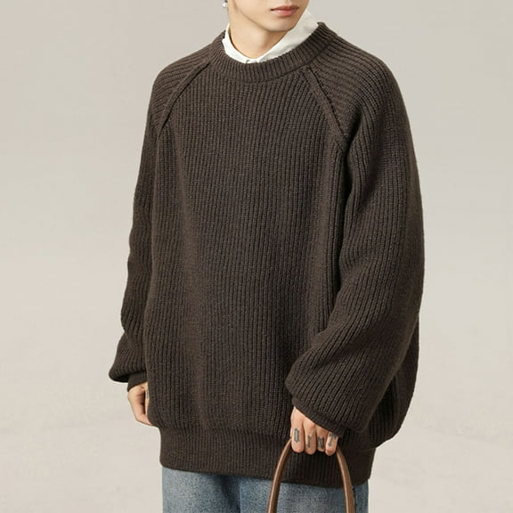 Vintage Sweaters for Men Long Sleeve Crewneck Sweatshirts Shirts Mens Casual Solid Color Pullover Raglan Thermal Warm Chunky Knitted Sweater Tops