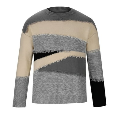 Vintage Sweaters for Men Patchwork Color Block Crew Neck Pullover Tops Casual Warm Fall Winter Sweater Knitted Shirts M-3XL