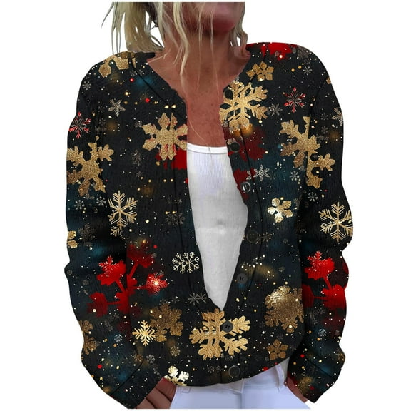 Vintage Sweaters for Women Long Sleeve Crewneck Button Down Cardigan Outerwear Black S