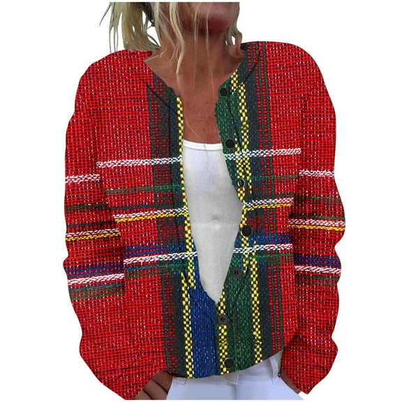 Vintage Sweaters for Women Long Sleeve Crewneck Button Down Cardigan Outerwear Red S