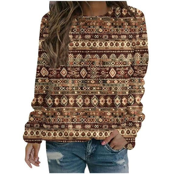 Vintage Sweatshirt Women, Women's Casual Sweatshirts for Womens Retro Ethnic Style Printing Tops Autumn Winter Tunic Pullover with Pockets Loose Fit Tracksuit Women's Sweatshirts Comfy Fall Clothes
