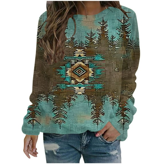 Vintage Sweatshirt Women, Women's Casual Sweatshirts for Womens Retro Ethnic Style Printing Tops Autumn Winter Tunic Pullover with Pockets Loose Fit Tracksuit Women's Sweatshirts Comfy Fall Clothes