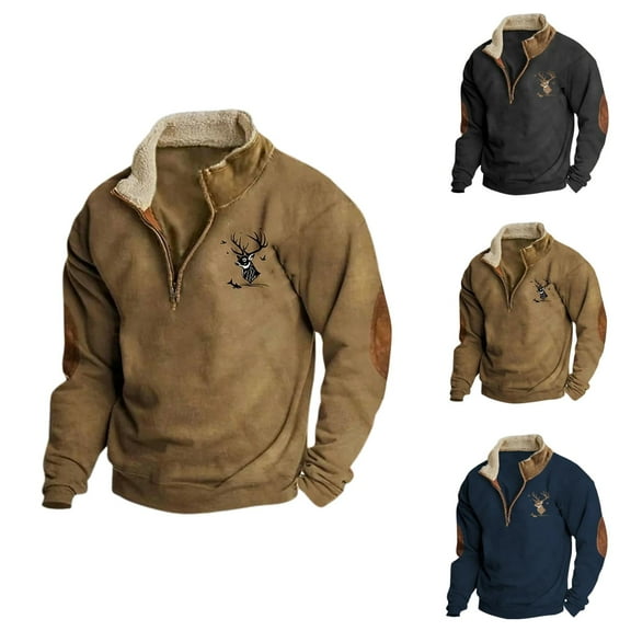 Vintage Sweatshirts for Men 2025 Fall Winter Long Sleeve Half Zip Stand Collar Sweatshirt Pullover Tops