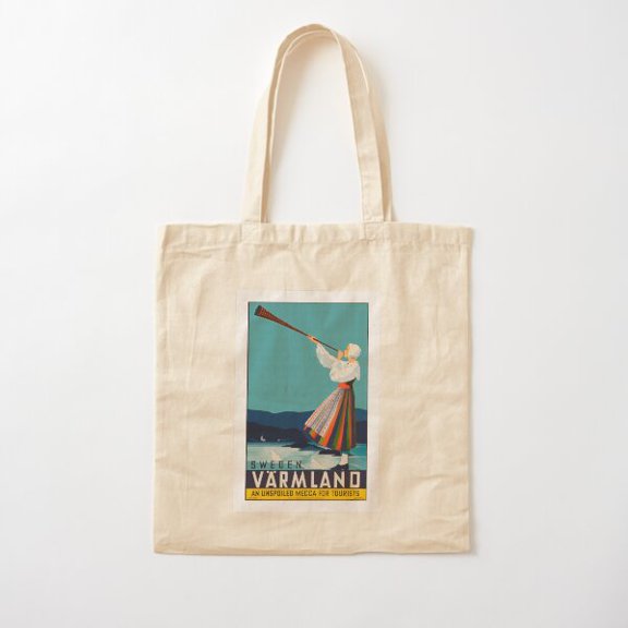 Vintage Sweden Travel Illustration Canvas Tote Bags, Reusable Shopping Bag