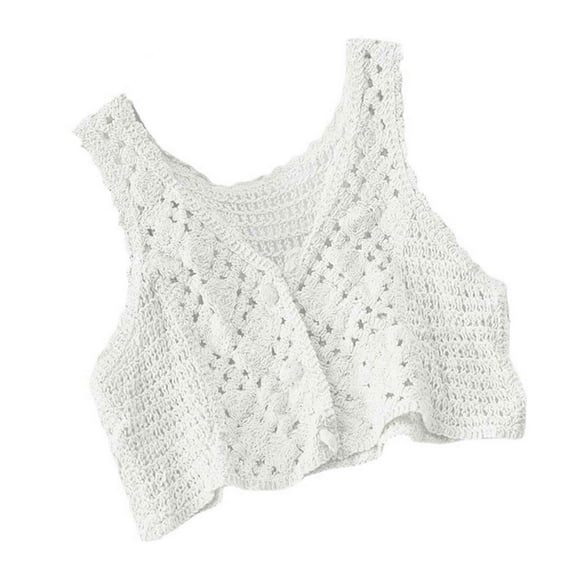 Vintage Sweet Cotton Cardigan Women Summer Sleeveless Tops Crochet Waistcoats