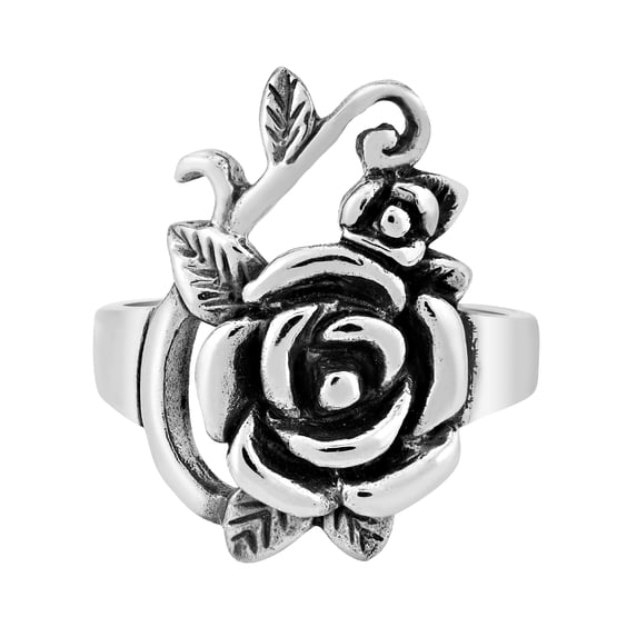 Vintage & Sweet Rose Flower Valentines Sterling Silver Love Ring - 6