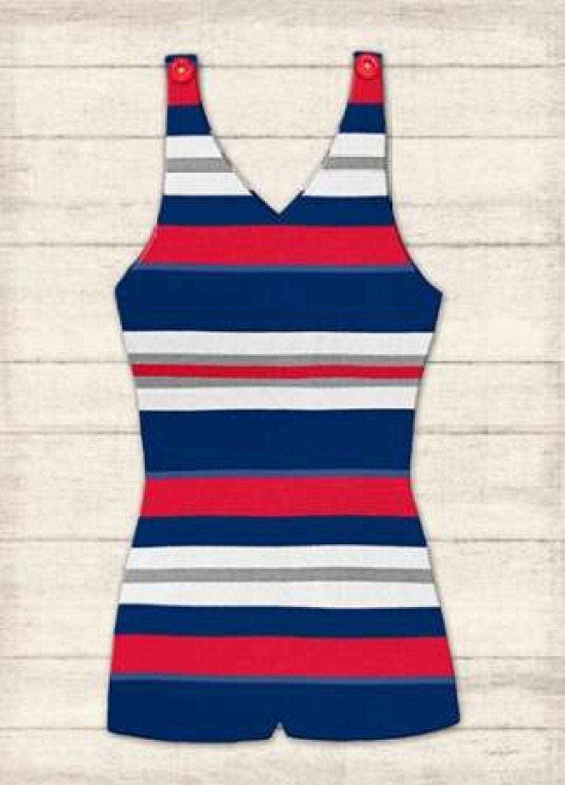 Vintage Swim Suit - Blue and Red 1 Canvas Art - Sam Appleman (18 x 24)