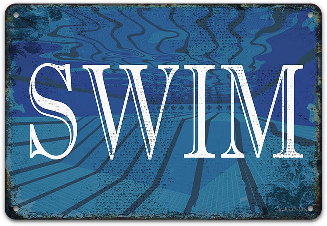 Vintage Swimming Pool Tin Sign, Swim at Your Own Risk Mermaid Off Duty ...