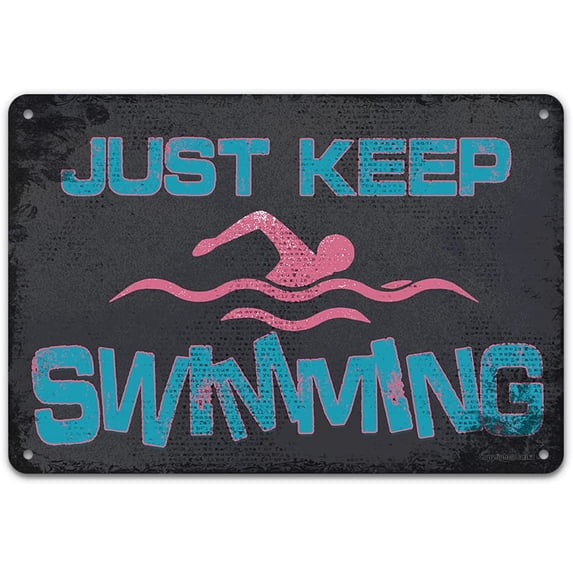 Vintage Swimming Pool Tin Sign, Swim at Your Own Risk Mermaid Off Duty, Metal 8x12 Inch Retro Wall Decor for Home Kitchen Seaside Swim Pool Outdoor Fence Wall Decor