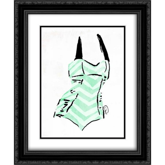 Vintage Swimsuit Pastel 4 2x Matted 20x24 Black Ornate Framed Art Print by OnRei