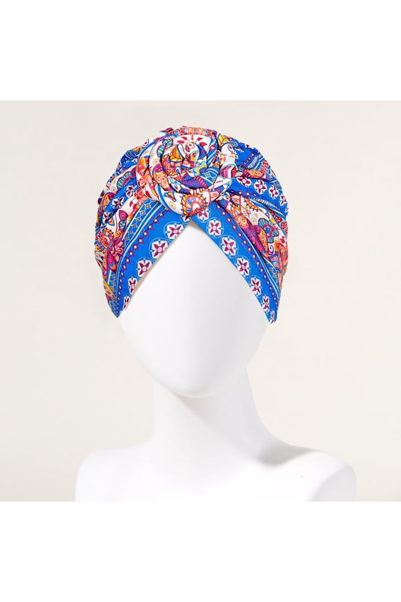 Vintage Swirl Turban Hat for Women - Bohemian Pre-Tied Headwrap with Floral Geometric Print