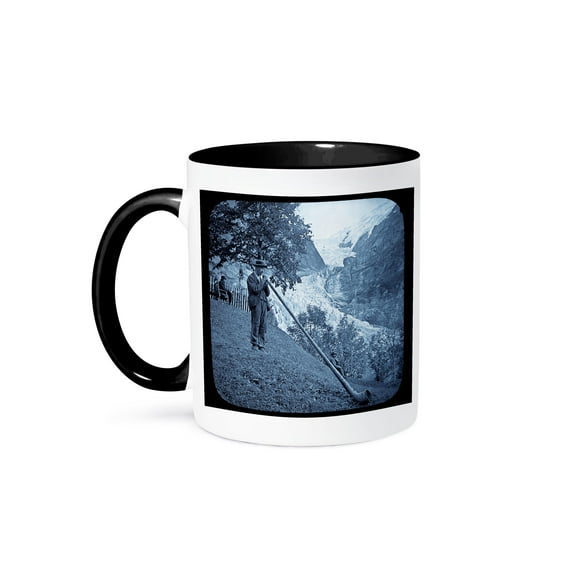 Vintage Swiss Alphorn Cyan, 15oz Two-Tone Black Mug