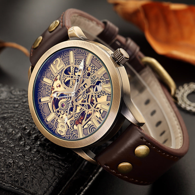 Vintage Swiss Tourbillon Mechanical Watch for Men | Alloy Case, PU Strap, Titanium Buckle, Mineral Glass, 41mm Diameter