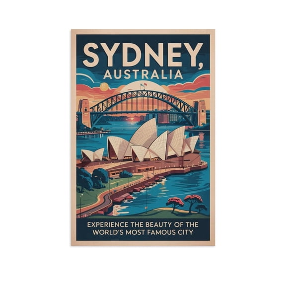 Vintage Sydney Cityscape Retro Australian Tourism with Iconic Landmarks & Coastal Beauty Print Poster