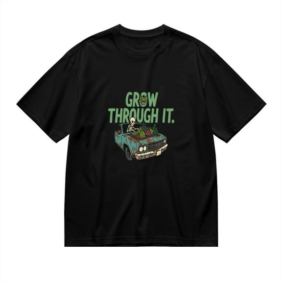 Vintage T Shirt, Grow Through It, Fun Skull Print 3,Cotton T-Shirt for Men, 23315606,Black, XXL