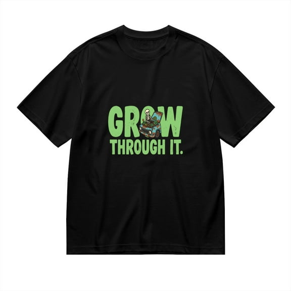 Vintage T Shirt, Grow Through It, Fun Skull Print 4,Cotton T-Shirt for Men, 23315540,Black, S